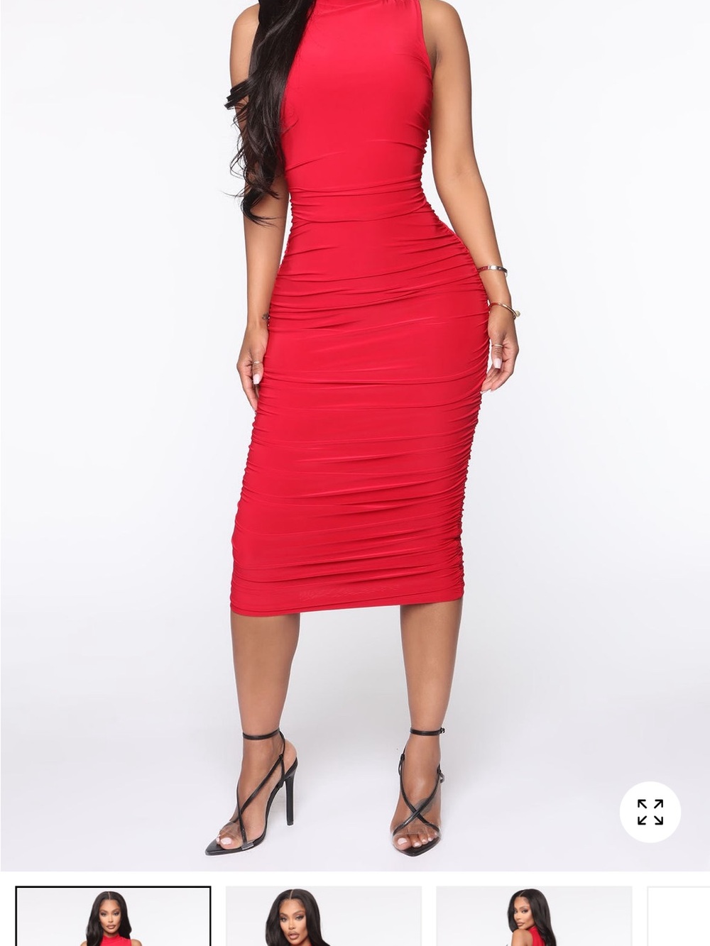 Women’s Red Ruched Bodycon Midi Dress